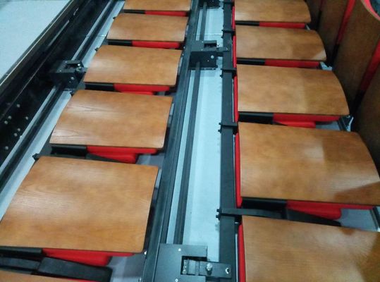 Red Wooden Armrest Automatic Bleachers / Fold Up Bleacher Seats H260mm Step