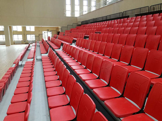 Red Foldable Q235 Steel Retractable Seating System / Telescoping Bleachers