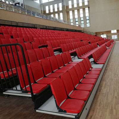 Red Foldable Q235 Steel Retractable Seating System / Telescoping Bleachers