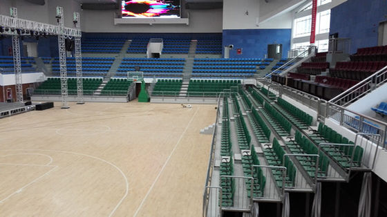 HDPE Plastic Backrest Chair 300mm Row Retractable Bleacher Seating Green Color