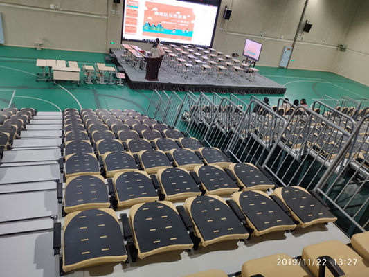 White Armchair Telescopic Bleacher Seating System Remote Control