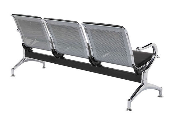 Black PU Foam Airport Waiting Chair With Galvanized Arm And Feet