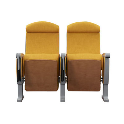 Durable Yellow Folding Auditorium Chairs With Curved Back Head Cushion