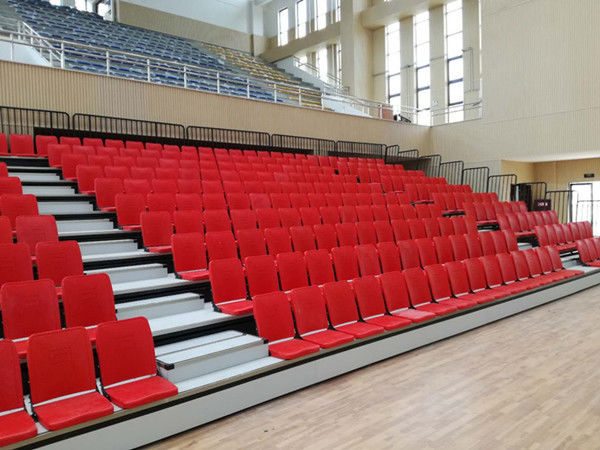 Red Foldable Q235 Steel Retractable Seating System / Telescoping Bleachers
