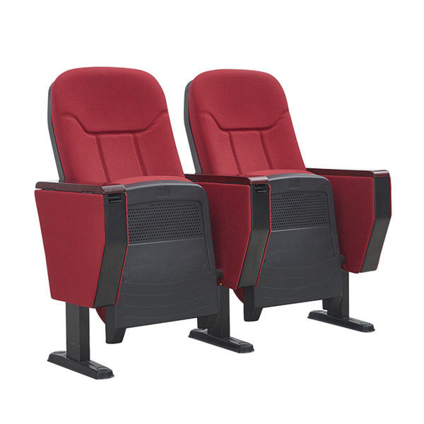 Plastic Back Steel Armrest MDF Tablet Red Collapsible Theater Seating Iron Type